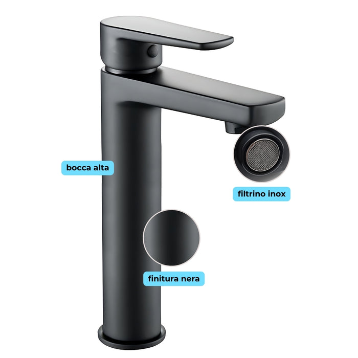Miscelatore rubinetto africa per lavabo con bocca alta ottone nero opaco bagno *** confezione 1