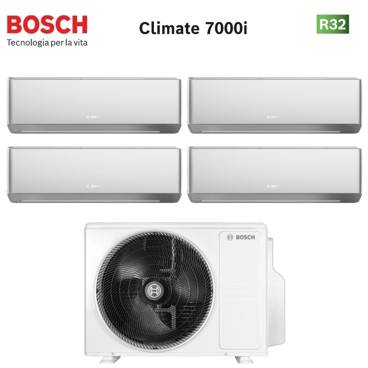 Condizionatore Quadri Split Bosch CLIMATE 7000i SILVER 7+7+7+15 con 5000M 82/4 E R-32 Wi-Fi Integrato