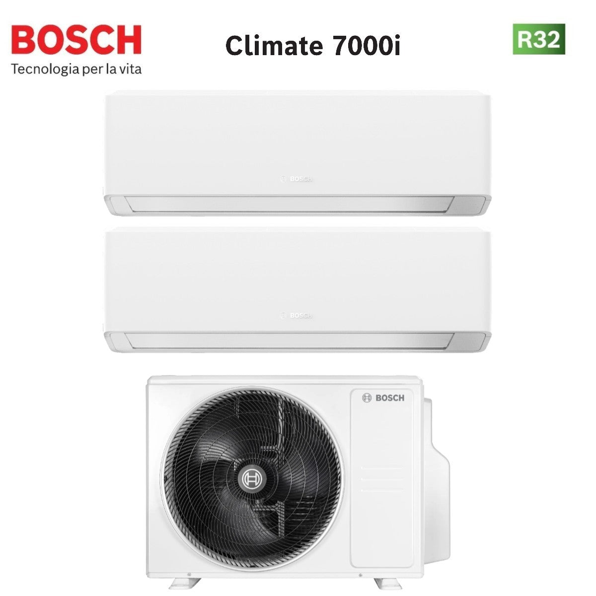 Condizionatore Dual Split Bosch CLIMATE 7000i WHITE 9+12 con 5000M 53/2 E R-32 Wi-Fi Integrato