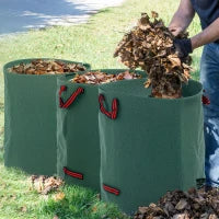 Set 3 Sacchi per Rifiuti da Giardino da 272 L con Manici, Richiudibili e Riutilizzabili, Ø67x76 cm, Verde