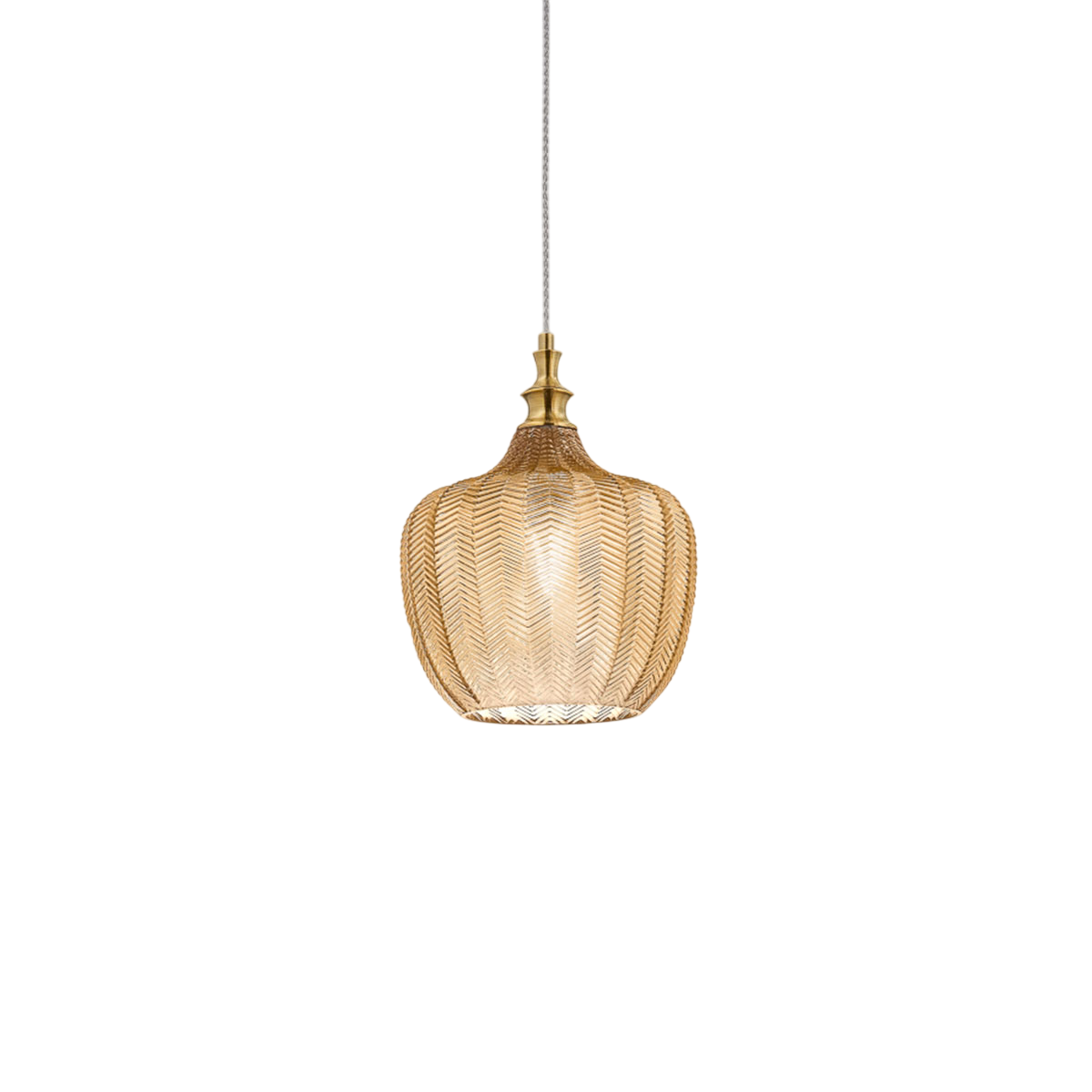 Cleofe - Lampada a sospensione in vetro ambra trasparente e ottone - Attacco 1XE27, stile vintage, IP20, 1XE27 max 1X60W, d.24cm, lampadine escluse