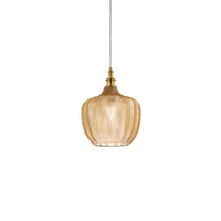 Cleofe - Lampada a sospensione in vetro ambra trasparente e ottone - Attacco 1XE27, stile vintage, IP20, 1XE27 max 1X60W, d.24cm, lampadine escluse