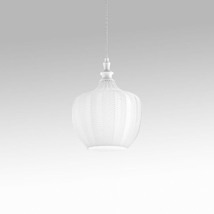 Cleofe - Lampada a sospensione in vetro bianco trasparente e bianco - Attacco 1XE27, stile vintage, IP20, 1XE27 max 1X60W, d.24cm, lampadine escluse