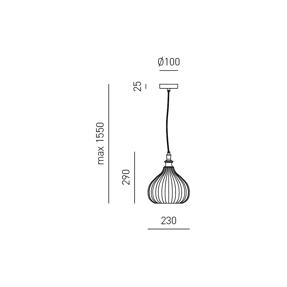 Cleofe - Lampada a sospensione in vetro ocra trasparente e cromo - Attacco 1XE27, stile vintage, IP20, 1XE27 max 1X60W, d.23cm, lampadine escluse