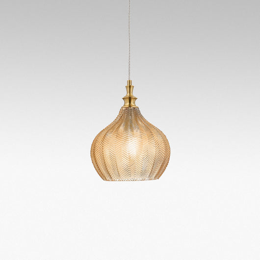 Cleofe - Lampada a sospensione in vetro ambra trasparente e ottone - Attacco 1XE27, stile vintage, IP20, 1XE27 max 1X60W, d.23cm, lampadine escluse
