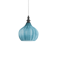 Cleofe - Lampada a sospensione in vetro cobalto trasparente e nero - Attacco 1XE27, stile vintage, IP20, 1XE27 max 1X60W, d.23cm, lampadine escluse