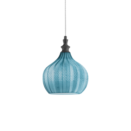 Cleofe - Lampada a sospensione in vetro cobalto trasparente e nero - Attacco 1XE27, stile vintage, IP20, 1XE27 max 1X60W, d.23cm, lampadine escluse