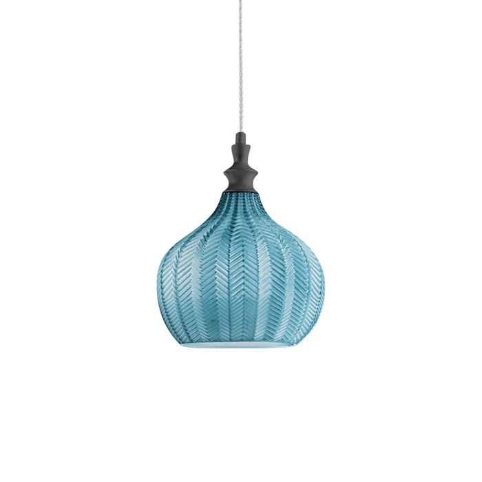 Cleofe - Lampada a sospensione in vetro cobalto trasparente e nero - Attacco 1XE27, stile vintage, IP20, 1XE27 max 1X60W, d.23cm, lampadine escluse