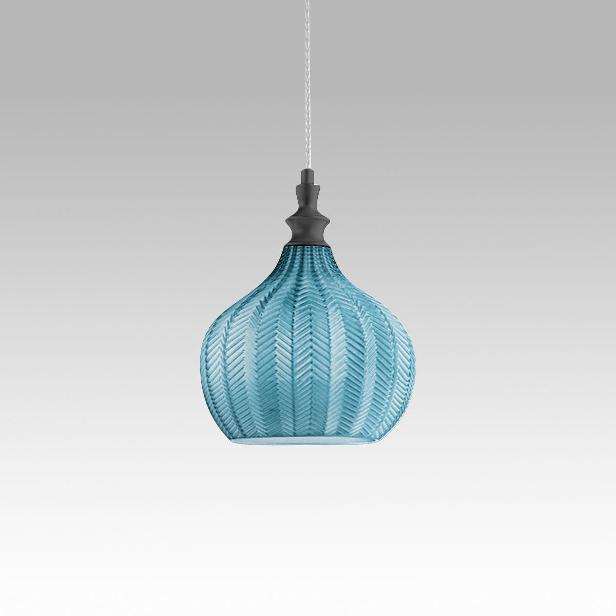 Cleofe - Lampada a sospensione in vetro cobalto trasparente e nero - Attacco 1XE27, stile vintage, IP20, 1XE27 max 1X60W, d.23cm, lampadine escluse