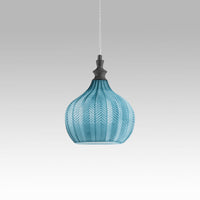 Cleofe - Lampada a sospensione in vetro cobalto trasparente e nero - Attacco 1XE27, stile vintage, IP20, 1XE27 max 1X60W, d.23cm, lampadine escluse