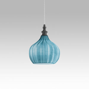 Cleofe - Lampada a sospensione in vetro cobalto trasparente e nero - Attacco 1XE27, stile vintage, IP20, 1XE27 max 1X60W, d.23cm, lampadine escluse