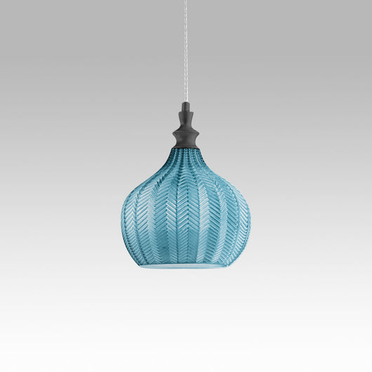 Cleofe - Lampada a sospensione in vetro cobalto trasparente e nero - Attacco 1XE27, stile vintage, IP20, 1XE27 max 1X60W, d.23cm, lampadine escluse