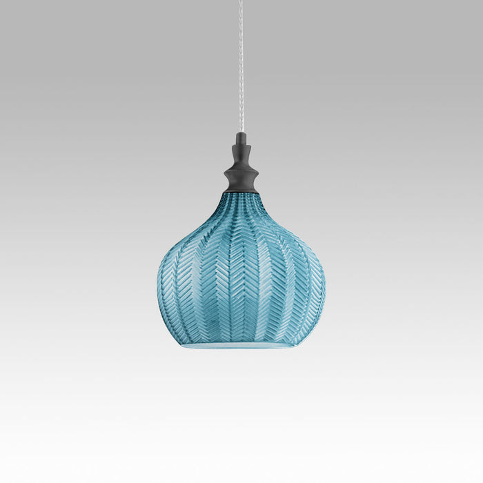 Cleofe - Lampada a sospensione in vetro cobalto trasparente e nero - Attacco 1XE27, stile vintage, IP20, 1XE27 max 1X60W, d.23cm, lampadine escluse