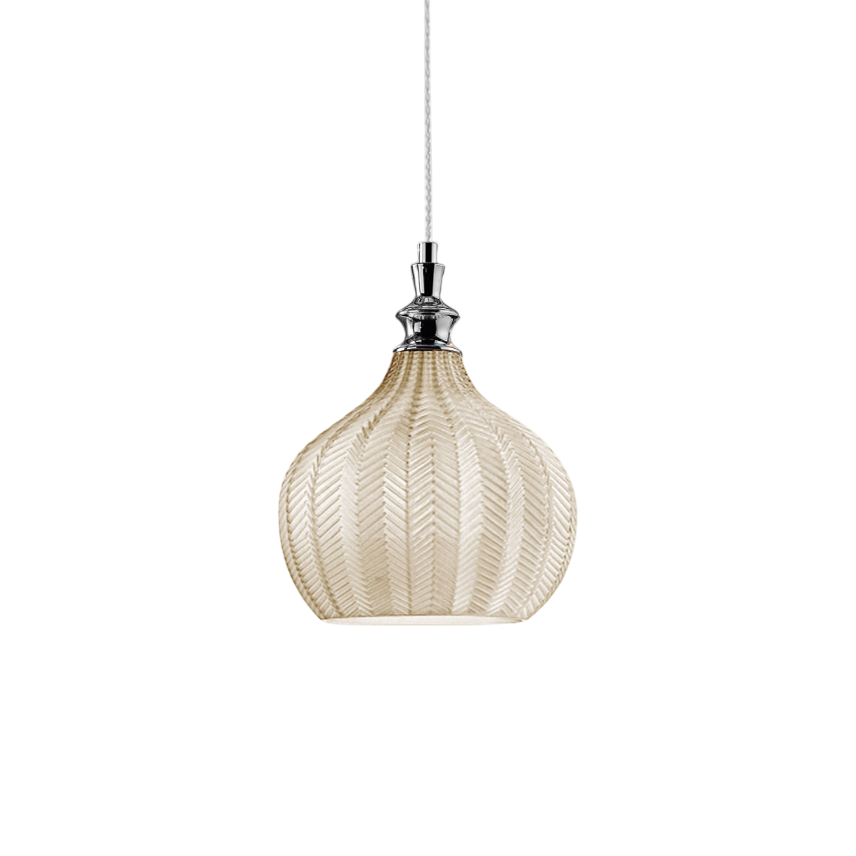 Cleofe - Lampada a sospensione in vetro ocra trasparente e cromo - Attacco 1XE27, stile vintage, IP20, 1XE27 max 1X60W, d.23cm, lampadine escluse