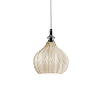 Cleofe - Lampada a sospensione in vetro ocra trasparente e cromo - Attacco 1XE27, stile vintage, IP20, 1XE27 max 1X60W, d.23cm, lampadine escluse