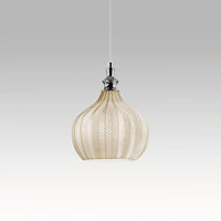 Cleofe - Lampada a sospensione in vetro ocra trasparente e cromo - Attacco 1XE27, stile vintage, IP20, 1XE27 max 1X60W, d.23cm, lampadine escluse