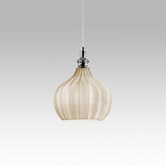 Cleofe - Lampada a sospensione in vetro ocra trasparente e cromo - Attacco 1XE27, stile vintage, IP20, 1XE27 max 1X60W, d.23cm, lampadine escluse