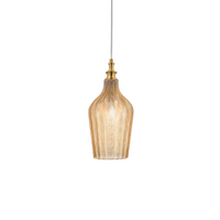 Cleofe - Lampada a sospensione in vetro ambra trasparente e ottone - Attacco 1XE27, stile vintage, IP20, 1XE27 max 1X60W, d.18cm, lampadine escluse