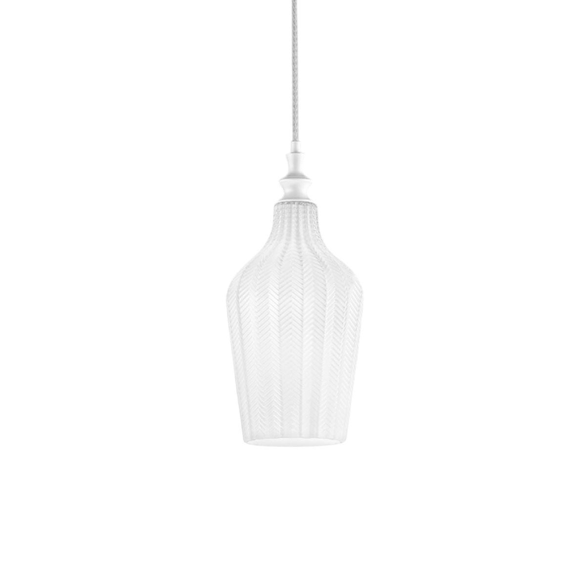 Cleofe - Lampada a sospensione in vetro bianco trasparente e bianco - Attacco 1XE27, stile vintage, IP20, 1XE27 max 1X60W, d.18cm, lampadine escluse