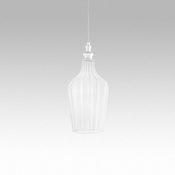 Cleofe - Lampada a sospensione in vetro bianco trasparente e bianco - Attacco 1XE27, stile vintage, IP20, 1XE27 max 1X60W, d.18cm, lampadine escluse