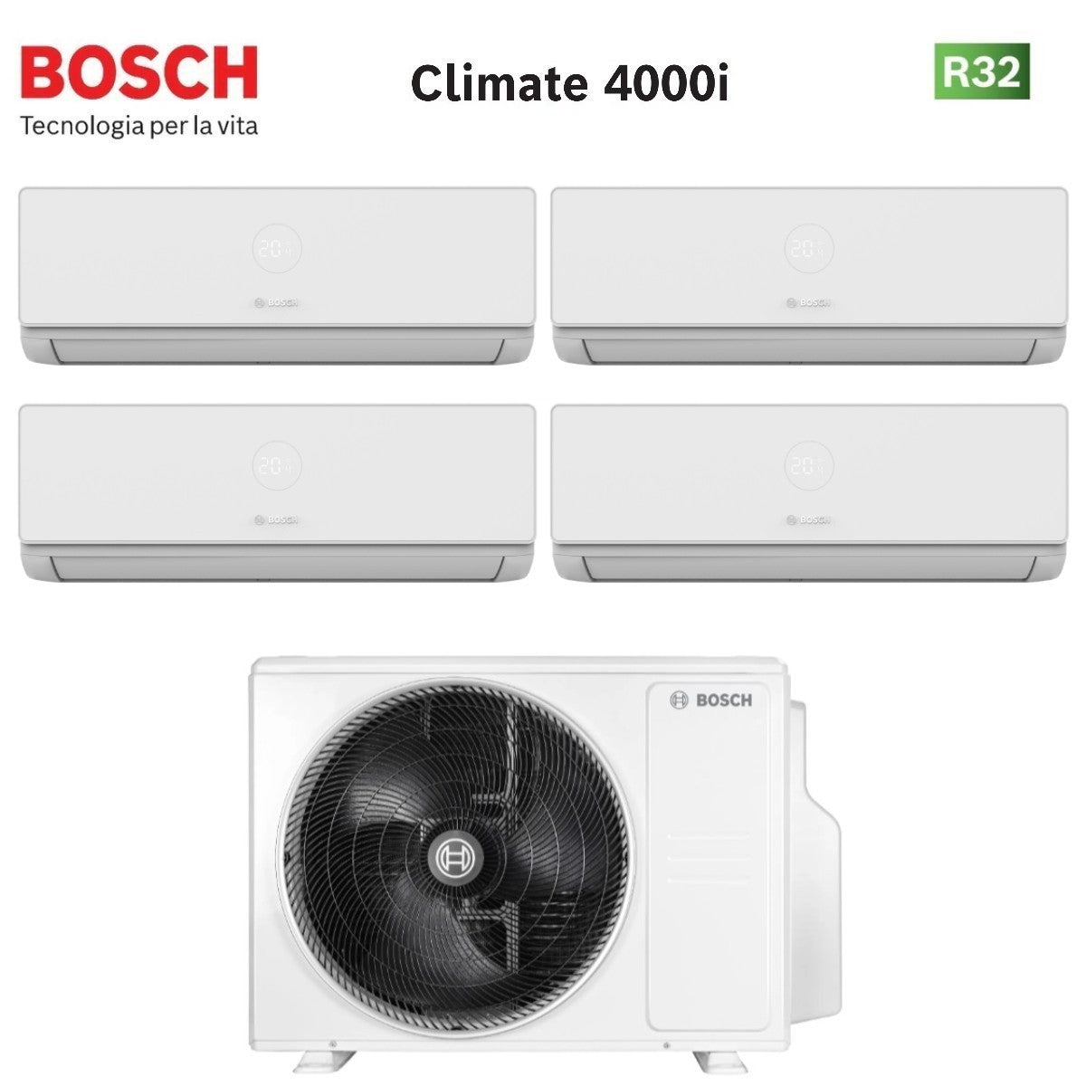 Condizionatore Quadri Split Bosch CLIMATE 4000i 12+12+12+12 con 5000M 105/4 E R-32 Wi-Fi Optional
