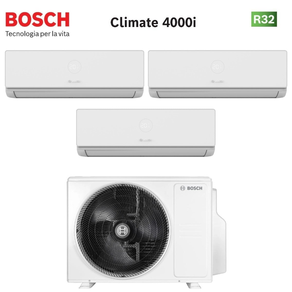 Condizionatore Trial Split Bosch CLIMATE 4000i 9+12+12 con 5000M 79/3 E R-32 Wi-Fi Optional