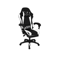Clutch - Sedia da Gaming Ergonomica con Cuscino Lombare Poggiatesta e Poggiapiedi in PVC Nera e Bianca