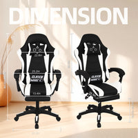 Clutch - Sedia da Gaming Ergonomica con Cuscino Lombare Poggiatesta e Poggiapiedi in PVC Nera e Bianca