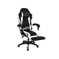 Clutch - Sedia da Gaming Ergonomica con Cuscino Lombare Poggiatesta e Poggiapiedi in PVC Nera e Bianca