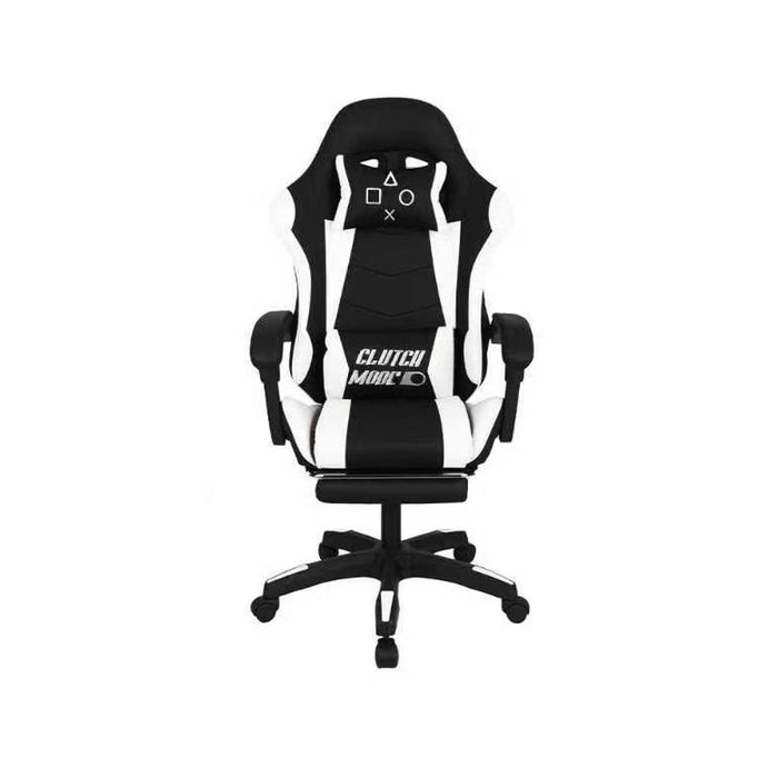 Clutch - Sedia da Gaming Ergonomica con Cuscino Lombare Poggiatesta e Poggiapiedi in PVC Nera e Bianca