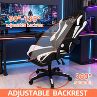 Clutch - Sedia da Gaming Ergonomica con Cuscino Lombare Poggiatesta e Poggiapiedi in PVC Nera e Bianca