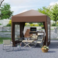 Gazebo 2x2 m Pieghevole con 4 Pareti Rimovibili e Borsa da Trasporto, in Metallo e Poliestere, Marrone