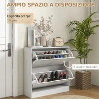 Mobile Scarpiera Salvaspazio in Legno per 16 Paia di Scarpe con 2 Ante a Ribalta, 81.5x25x83cm, Bianco
