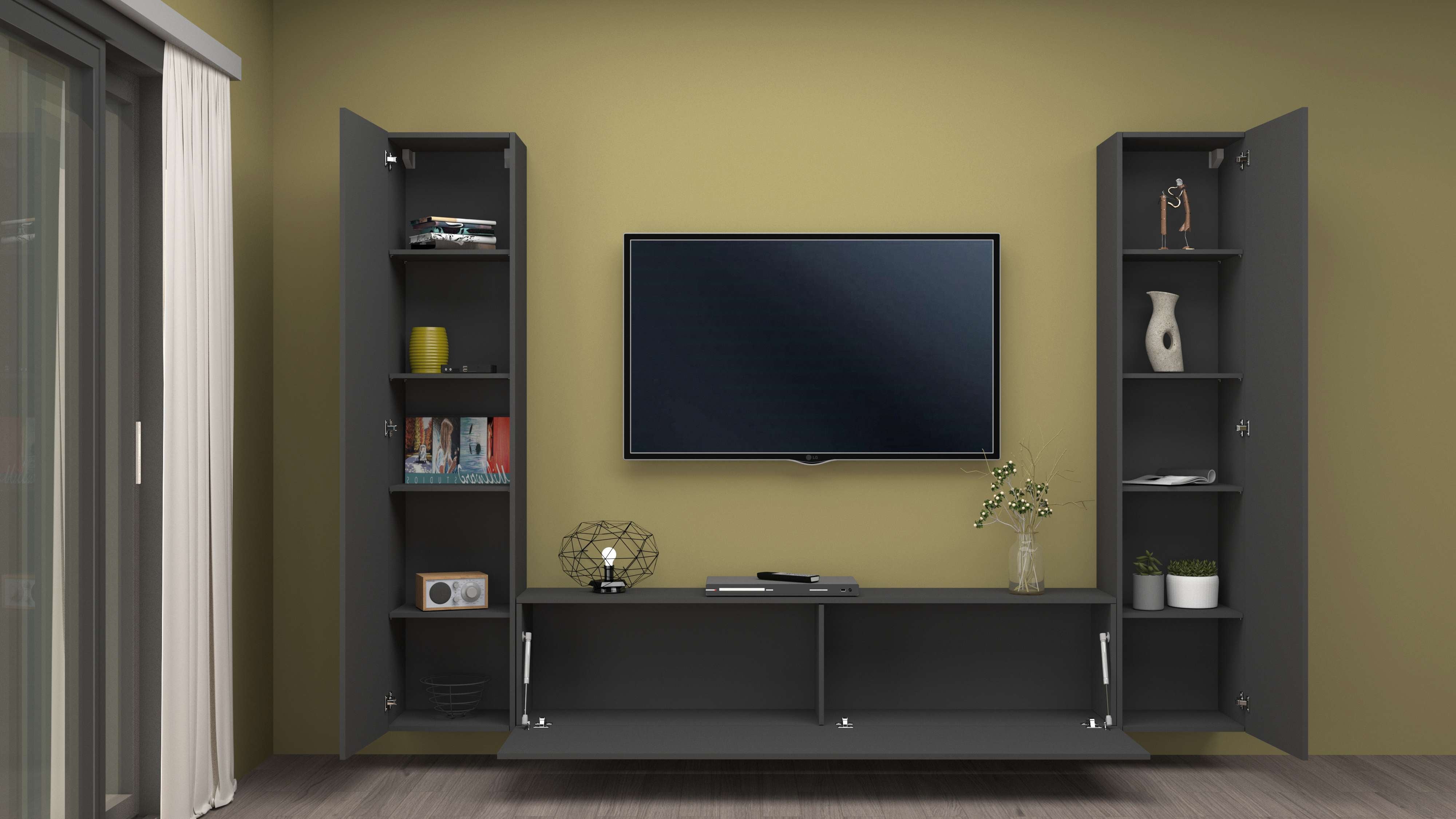 Parete attrezzata sospesa 2 armadi mobile TV moderna grigia Vibe RT