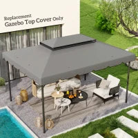 Tenda di Ricambio per Gazebo, Telone di Sostituzione per Tenda da Giardino, in Poliestere, 4 x 3 m, Grigio Chiaro