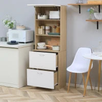 Buffet da Cucina Armadio Multi Conservazione con 2 Cassetti, 1 Armadio, Ampio Piano, 60 x 38 x 168 cm, MDF Bianco