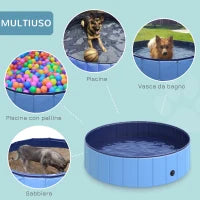 Piscina Pieghevole per Cani in Plastica Bordo Stabile per Animali Domestici Blu 120 x 30 cm (ØxH)