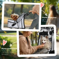 Passeggino per Cani Pieghevole in Tessuto con Cestino e Portabicchieri, 75x45x97cm - Grigio