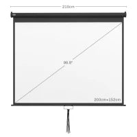 Telo Proiettore 100" Regolabile con Montaggio a Soffitto e Parete, Formato 4:3, 203x152cm, Bianco e Nero