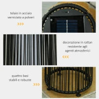 Lanterna Solare da Giardino LED con Pannello di Ricarica in Rattan e Metallo , Ø21.5x61cm, Nero