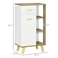 kleankin Mobile Bagno Moderno con Armadietto, Cassetto e Ripiani in Legno, 50x30x89cm, Bianco