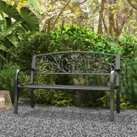 Panchina da Giardino in Metallo con Schienale Decorato, 127x60x87cm - Nero