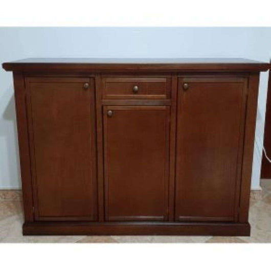 Credenza color noce con 3 ante 1 cassetto in stile classico in legno massello e mdf con rifinitura in noce lucido 120x40x88 H