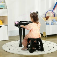 Pianoforte per Bambini a 32 Tasti con Sgabello, Microfono, Musiche, Luci e Gambe Rimovibili, Nero