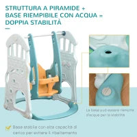 Scivolo per Bambini 4 anni max con Altalena, Canestro, Porta e Anelli, in HDPE e PP, 210x186x133 cm