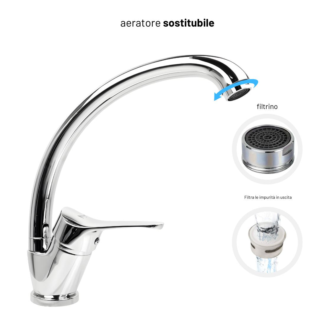 Miscelatore monoforo ottone per lavello cucina funny erogazione orientabile *** confezione 1