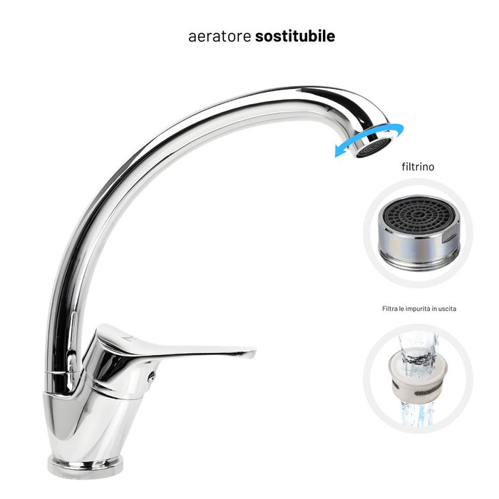 Miscelatore monoforo ottone per lavello cucina funny erogazione orientabile *** confezione 1