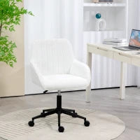 Sedia da Ufficio in Tessuto con Altezza Regolabile, Seduta Girevole e Ruote, Bianco