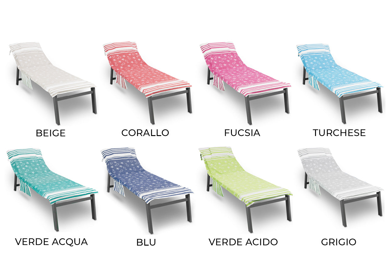 Telo Mare Lettino Spiaggia Piscina Con Cuscino Imbottito E Tasche Fishy Blu