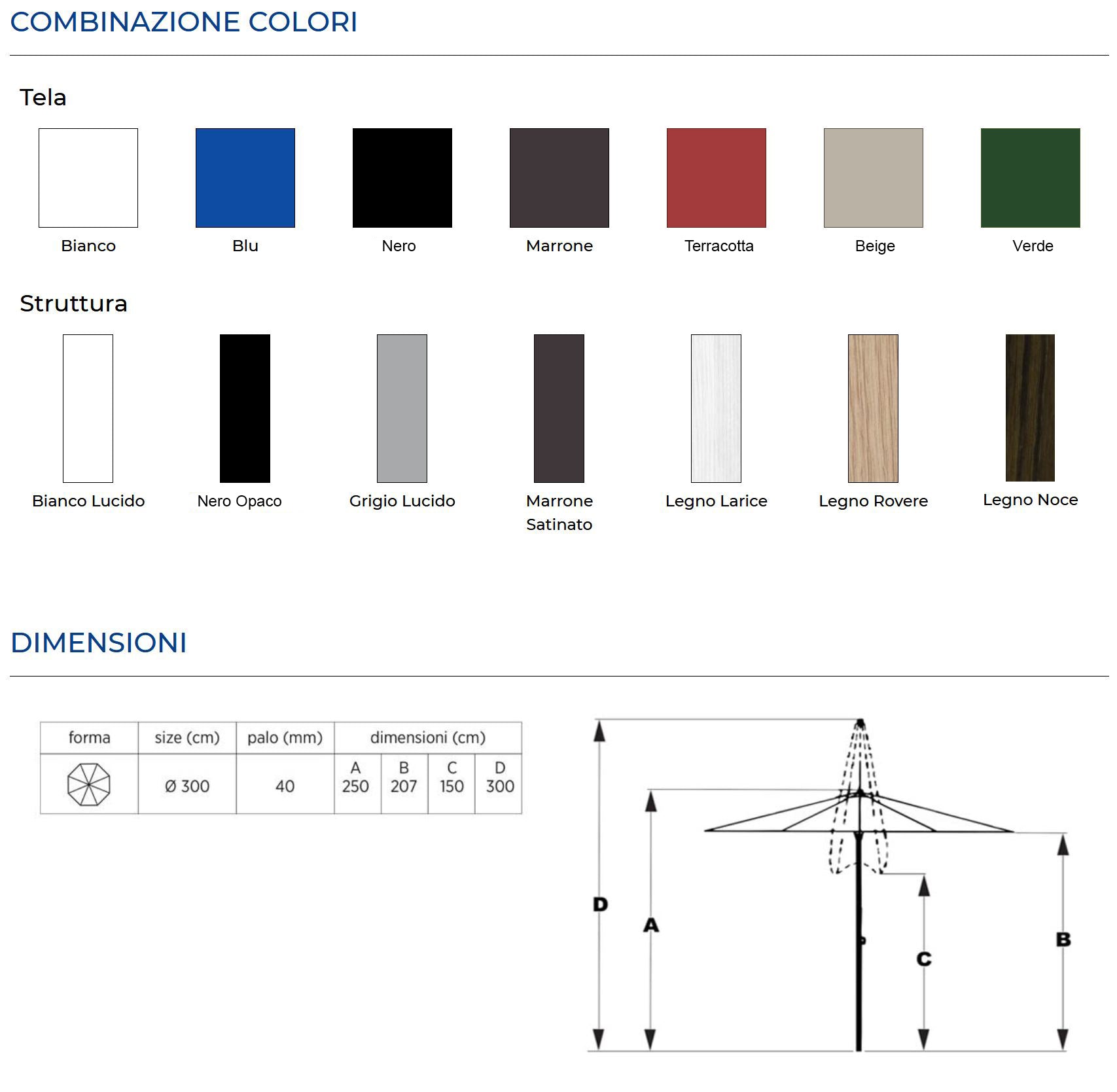 Tempo Style - Ombrellone 3×3 per esterni Parioli – Blu/Bianco